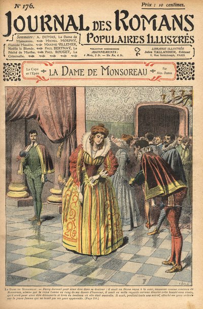 Diane, als Gräfin von Monsoreau anerkannt, wurde dem Gerichtshof zugeteilt. Illustration von „Die Dame von Monsoreau“ von Alexandre Dumas. In „Journal of illustrated popular novels“ von Unknown artist