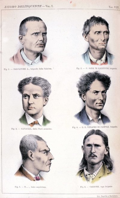 Verschiedene Arten von Kriminellen dargestellt in der Kriminologiestudie „Der kriminelle Mensch“ (L