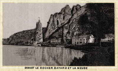 Dinant, der Rocher Bayard und die Maas, Wallonien, Belgien. Chromolithographie des späten 19. Jahrhunderts. von Unknown artist