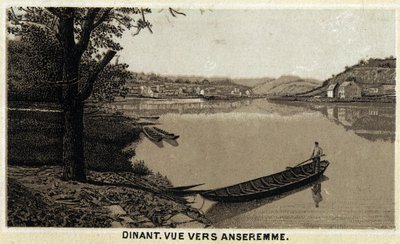 Abendessen, Blick auf Anseremme und den Fluss Lesse, Wallonische Region Belgiens. Chromolithographie aus dem späten 19. Jahrhundert. von Unknown artist