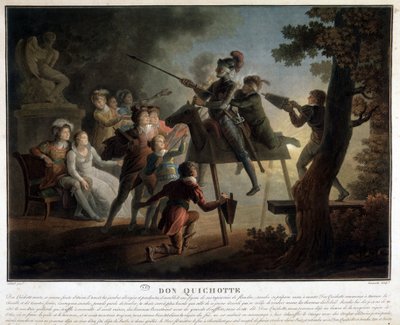 Don Quixote und Sancho auf einem Holzpferd von Unknown artist