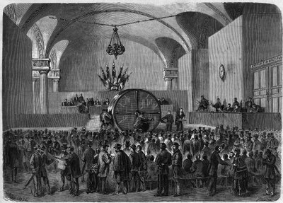 Auslosung von Anleihen zur Rückzahlung der beiden von der Stadt Paris 1855 und 1866 aufgenommenen Darlehen. Hôtel de Ville de Paris, 2. Februar von Unknown artist
