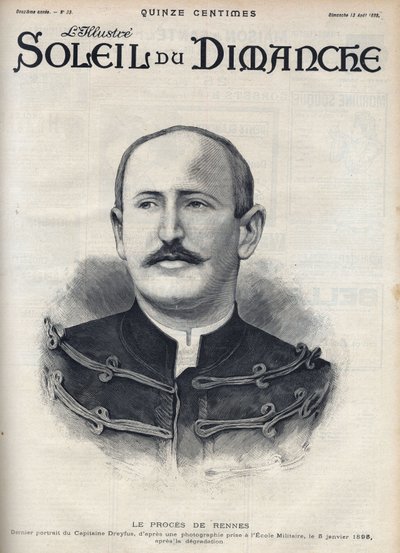 Dreyfus-Affäre: Porträt von Alfred Dreyfus (1859-1935) nach seiner Degradierung während des Rennes-Prozesses. Gravur in „Le soleil-du-dimanche“, 13. August von Unknown artist