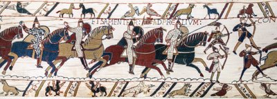Herzog Wilhelm ermutigt seine Truppen, sich auf die Schlacht gegen die englische Armee vorzubereiten, Teppich von Bayeux von Unknown artist