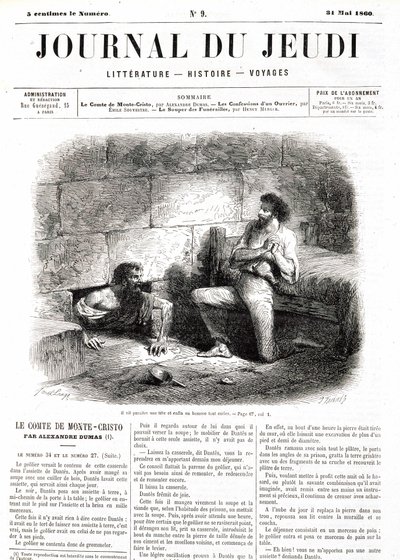 Edmond Dantès, der Graf von Monte Cristo, trifft Abbé Faria dank des hohlen Tunnels im Gefängnis - in „Le Journal du Jeudi“ vom 31.05.1860 von Unknown artist