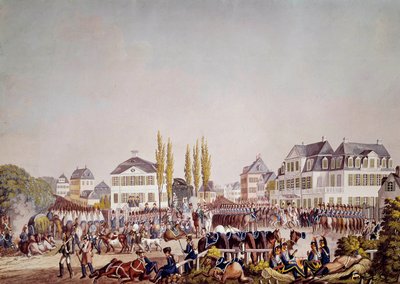 Kaiser Napoleon I. (1769-1821) inspiziert die Truppen in Frankfurt. Gravur von 1813 von Unknown artist
