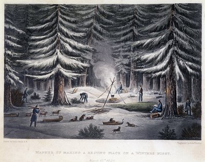 Errichtung eines Lagers während einer Winternacht - in „Narrative of a Journey to the Shores of the Polar Sea in the Years 1819-1821“ von John Franklin, herausgegeben in London von Unknown artist