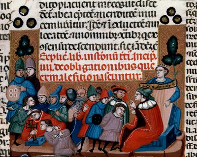 Ausführung einer Miniaturverurteilung aus dem Justinianischen Kodex (Codex Justinianus), eine Sammlung von Gesetzen und Institutionen, die unter dem römischen Kaiser Justinian I. von Byzanz (483-565) redigiert wurden von Unknown artist