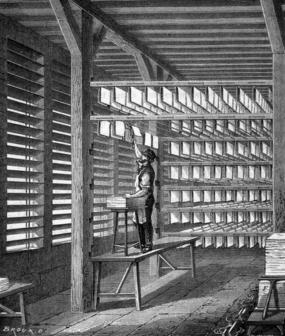 Ausdehnung von Papierbögen zur Formung in „Die Wunder der Industrie“ von Louis Figuier, Paris von Unknown artist