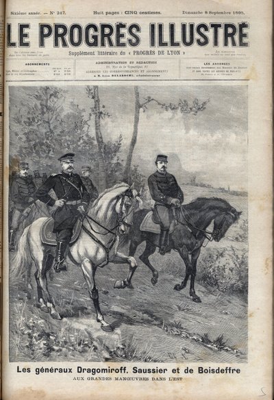 Französisch-russische Beziehungen - Französischer General Saussier und russischer General Dragomirov Mikhail Ivanovich Dragomirov und Raoul François Charles Le Mouton de Boisdeffre während der Armeemanöver in den Vogesen von Unknown artist