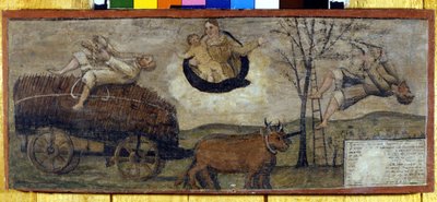 Sturz eines Baumes auf einen mit Heu beladenen Wagen. von Unknown artist
