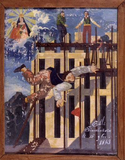 Stürzender Zimmermann von einem Gerüst - Ex-voto von Notre Dame de Laghet von Unknown artist