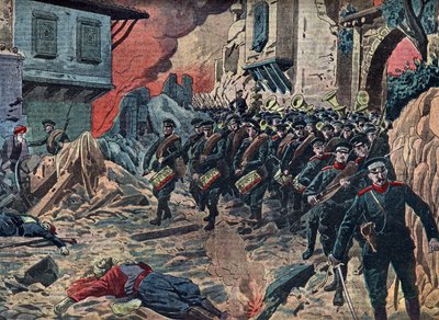 Erster Balkankrieg „Die bulgarische Armee triumphiert nach der Schlacht von Kirk Kilisse (Lozengrad) am 24/10/1912, Türkei“ von Unknown Artist