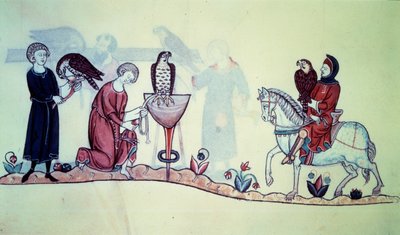 Friedrich II. (1194 - 1250) deutscher Kaiser im Jahr 1212. Miniatur aus einem Falkenbuch des 13. Jahrhunderts. Paris. B N von Unknown artist
