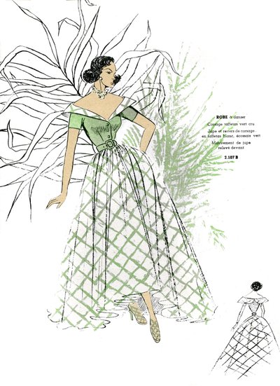 Französische Mode, Tanzkleid-Design für späte 1940er Jahre von Unknown artist