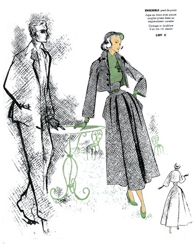 Französische Mode, Design für Hahnentritt-Outfit von Unknown artist