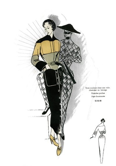 Französische Mode, Wollhemdkleid-Design von Unknown artist