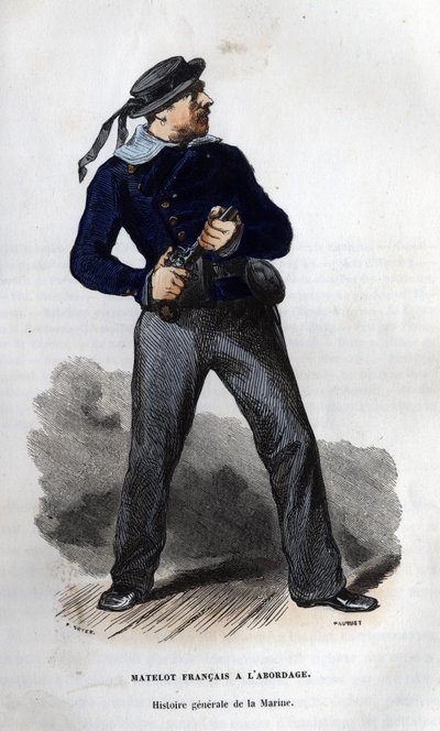 Französischer Matrose bereit zum Zusammenstoß. In „Allgemeine Geschichte der Marine“ von Van Tenac von Unknown artist