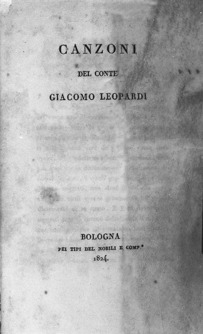 Frontispiz von „Canzoni“ (Gesänge) des italienischen Dichters Giacomo Leopardi, 1824 von Unknown artist