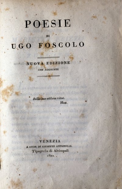 Frontispiz von „Poesie“ des italienischen Dichters und Dramatikers Ugo Foscolo (1778-1827) 1822 von Unknown artist
