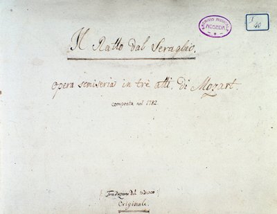 Frontispiz für Die Entführung aus dem Serail, Oper von Mozart, Lichtenthal-Version (1838) von Unknown artist