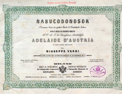 Frontispiz der Partitur der Oper Nabucco von Giuseppe Verdi von Unknown artist