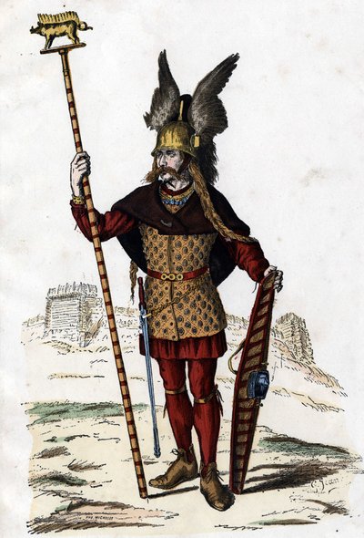 Gallischer Anführer, der das Zeichen des Krieges trägt - in „Die zivilen und militärischen Kostüme der Franzosen durch die Jahrhunderte Paris F. Roy 1882“. von Unknown artist