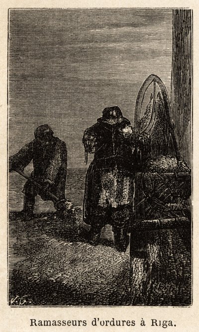 Müllsammler in Riga. Zeichnung von Henriet, zur Illustration seiner Reise in die russischen Ostseeprovinzen in den Jahren 1851-54. Gravur in „Le tour du monde“, herausgegeben von Edouard Charton von Unknown artist