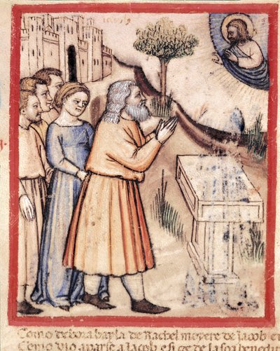 Gott erscheint Jakob, der einen Miniaturaltar errichtet hat, aus Codex 212 (oder Padovano Codice oder Bibel von Padua) 1390-1400 Rovigo, Accademia dei Concordi von Unknown artist