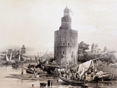 Goldener Turm, Sevilla, "Künstlerisches und monumentales Spanien berühmter Orte und Denkmäler Spaniens" von Don Genaro Perez de Villa von Unknown artist