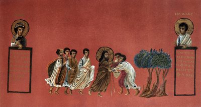 Evangelium des Matthäus - Wunder Jesu heilt die zwei Blinden von Jericho, Gravur 19. Jahrhundert nach einem griechischen Manuskript von Unknown artist