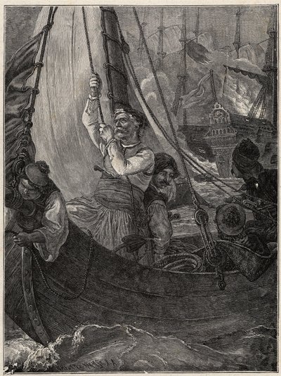 Griechischer Unabhängigkeitskrieg 1821 - 1829: Konstantin Kanaris (Konstantinos Canaris) verbrennt das Flaggschiff der türkischen Flotte vor Chios von Unknown artist
