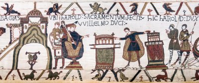 Harold schwört Wilhelm einen heiligen Eid in Bayeux, Teppich von Bayeux von Unknown artist