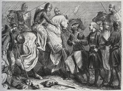 Heinrich III. wird von Simon V. von Montfort in Lewes in Sussex 1264 gefangen genommen - Gravur 1864. von Unknown artist