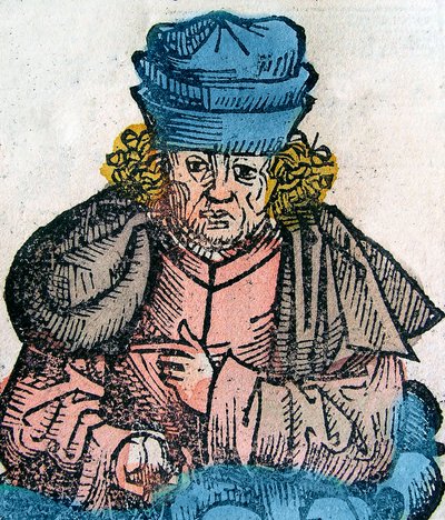 Herodot (Herodotos, 484-425 v. Chr.), griechischer Historiker - HERODOTUS 490-425 v. Chr., griechischer Historiker - Holzschnitt aus der Nürnberger Chronik von Unknown artist