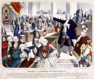 Honoré Gabriel Riqueti, Graf von Mirabeau (1749-1791) bei der Versammlung der États Généraux: „Gehen Sie und sagen Sie Ihrem Herrn, dass wir hier durch die Macht des Volkes sind und dass sie uns nur durch die Gewalt der Bajonette genommen werden“ am 23. von Unknown artist