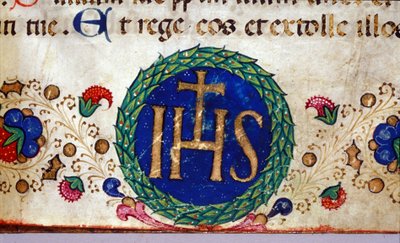 IHS Christliches Symbol, dessen Bedeutung Jesus ist. Manuskript aus dem 15. Jahrhundert von Unknown artist