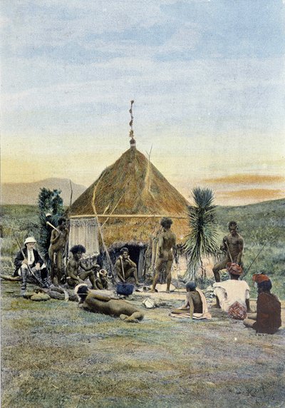 Illustration eines telegrafischen Lagers in der Nähe von Uarai in Neukaledonien. von Unknown artist