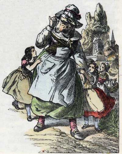 Illustration des Märchens „Gute Mutter Schaf“. In „Märchen aus dem Heim für die Kleinen“. Anonyme Gravur des 19. Jahrhunderts von Unknown artist