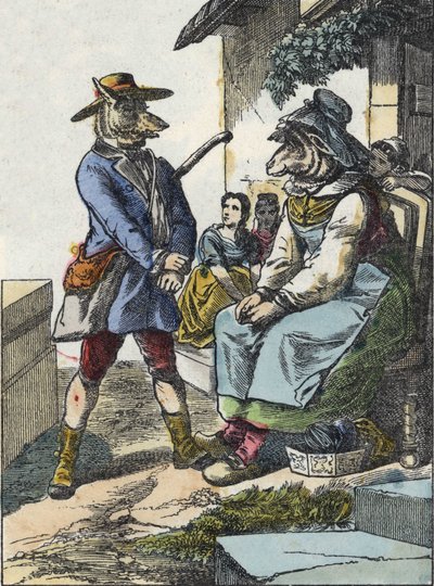 Illustration des Märchens „Gute Mutter Schaf“. In „Märchen aus dem Heim für die Kleinen“. Anonyme Gravur aus dem 19. Jahrhundert von Unknown artist