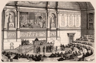 Innenansicht der Nationalversammlung bei einer Sitzung der Abgeordnetenkammer, Paris, Frankreich von Unknown