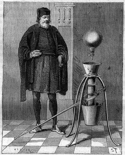 Erfindung: Pneumatische Maschine von Otto von Guericke (1602-1686), deutscher Erfinder. Gravur in „La Nature“ von Unknown artist