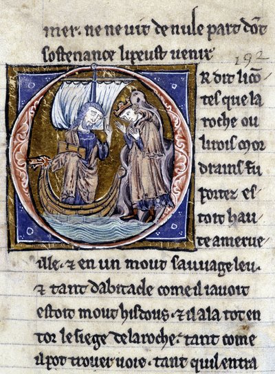 König Modreius. Manuskript: Eroberung des Heiligen Grals, geschrieben 717 Jahre nach der Passion unseres Herrn. Bibliothèque municipale de Rennes, ms. 255 (Sammlung von Romanen der Tafelrunde); Paris von Unknown artist