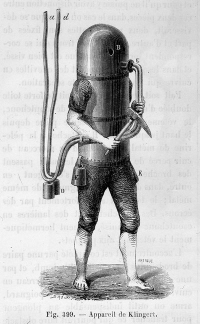 Klingert-Tauchgerät - in „Die Wunder der Wissenschaft“ von Louis Figuier von Unknown artist