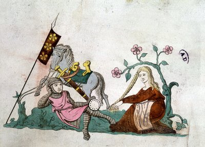 Ritter und edle Dame - Reproduktion nach einem lateinischen Psalter aus dem 14. Jahrhundert von Unknown artist