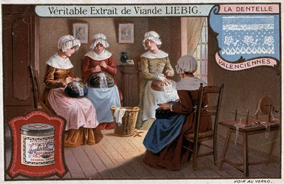 Spitzenwerkstatt, Valenciennes, Liebig-Werbung, ca. 1895 von Unknown artist