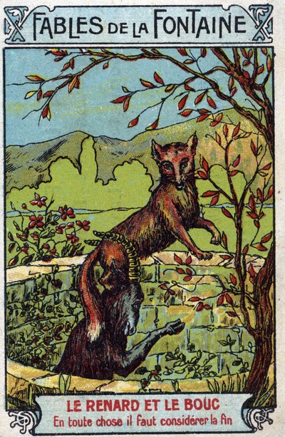 Der Fuchs und der Bock - Fabeln von Jean de La Fontaine (1621-95) - Chromolithografie Ende des 19. Jahrhunderts Private Sammlung von Unknown artist