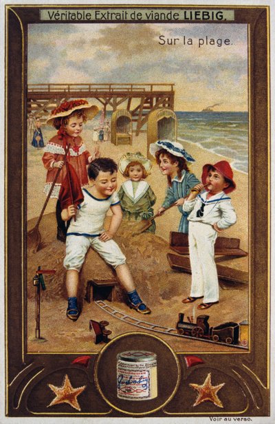 Leibig-Karte zeigt französische Kinder am Strand, 1890 von Unknown artist