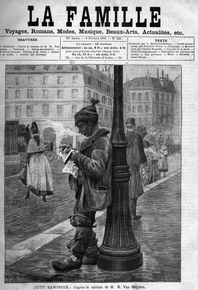 Kleiner Schornsteinfeger. Gravur nach dem Gemälde von M.H. Van Muyden. Titelblatt der Zeitung „La famille“ von 1888. von Unknown artist
