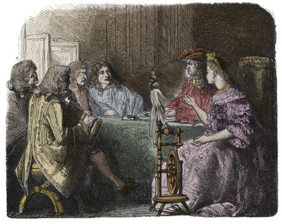 Ludwig XIV. bei der Arbeit mit seinen Ministern in den Gemächern von Madame de Maintenon (Gravur) von Unknown artist